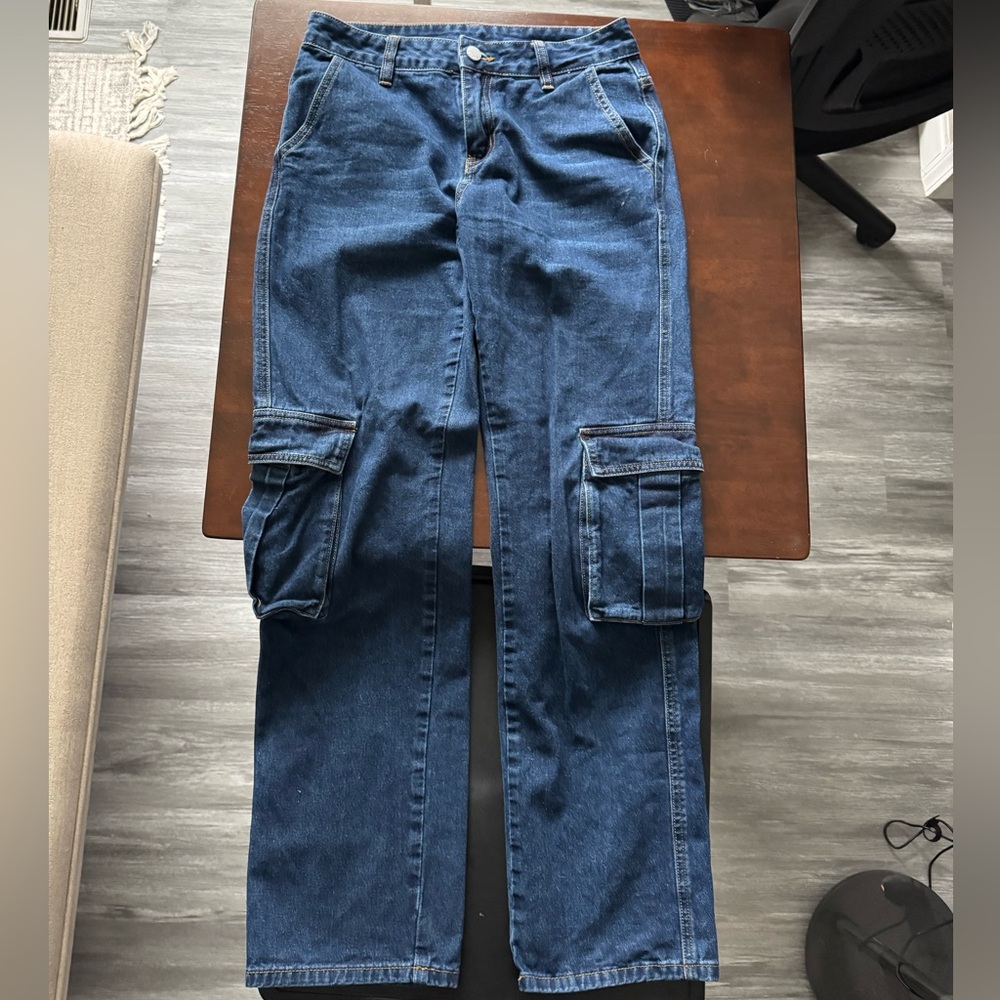 SHEIN Dark Blue Baggy Cargo Jeans